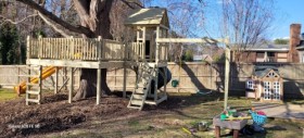 Huge Tree Porch with Spindle Rails