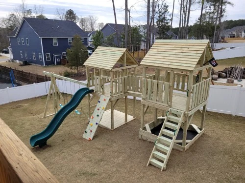 Double fort playset on slope in Raleigh NC
