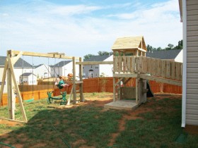 5x4 Fort attached to house deck with a 7’ catwalk.