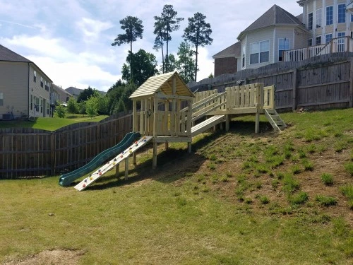 Playset built on incredibly sloped terrain
